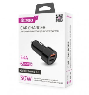 OLMIO 038718 Автомобильное ЗУ 2USB 30W 5.4A QuickCharge 3.0