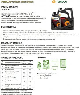 TANECO Premium Ultra 5W-40 1л Масло моторное