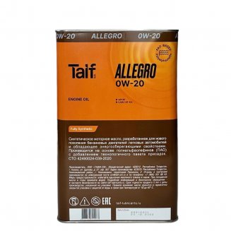 TAIF ALLEGRO 0W-20 4л Масло моторное