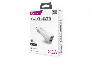 OLMIO Автомобильное ЗУ USB2 Белое 043373