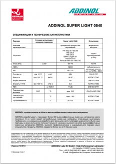 ADDINOL SUPER LIGHT 0540 5W-40 4л Масло моторное