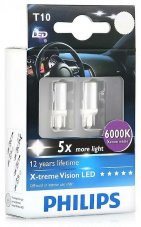 PHILIPS X-treme Vision LED T10 (W5W) Лампа светодиодная 6000K 129666000KX2